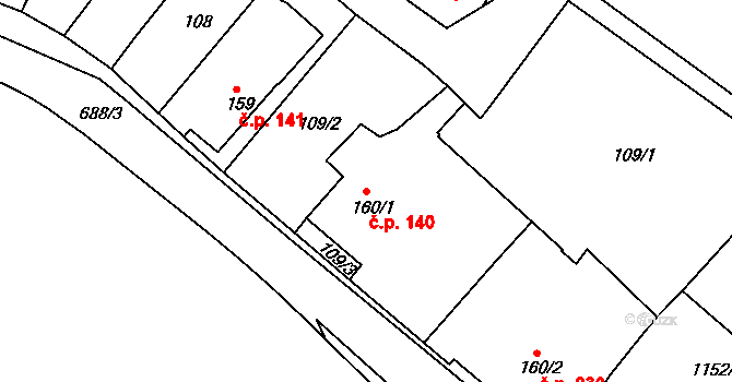 Smiřice 140 na parcele st. 160/1 v KÚ Smiřice, Katastrální mapa