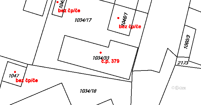 Grygov 379 na parcele st. 1034/33 v KÚ Grygov, Katastrální mapa