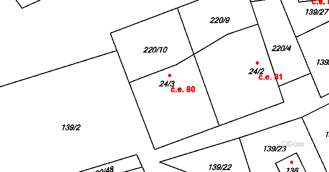 Karlov 80, Paseka na parcele st. 24/3 v KÚ Karlov u Paseky, Katastrální mapa