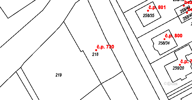 Březce 730, Štěpánov na parcele st. 218 v KÚ Březce, Katastrální mapa