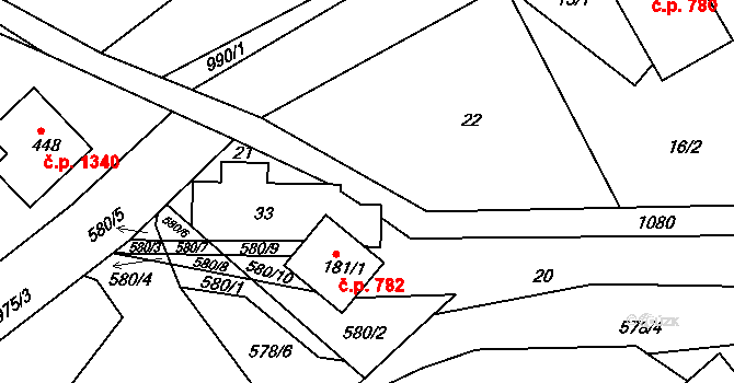 Hrabačov 782, Jilemnice na parcele st. 181/1 v KÚ Hrabačov, Katastrální mapa