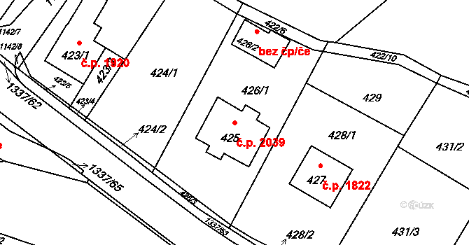 Rožnov pod Radhoštěm 2039 na parcele st. 425 v KÚ Tylovice, Katastrální mapa