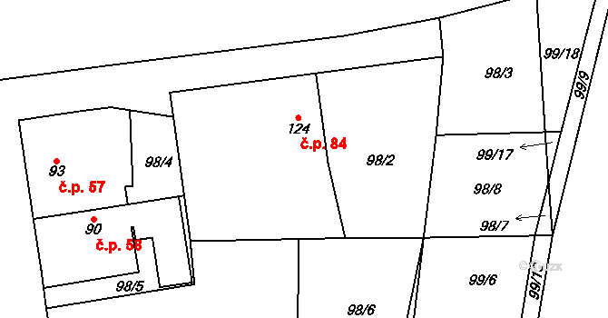 Šárovcova Lhota 84 na parcele st. 124 v KÚ Šárovcova Lhota, Katastrální mapa