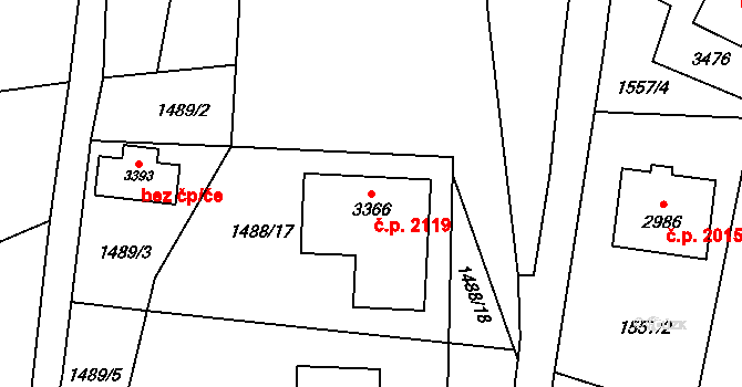 Hořice 2119 na parcele st. 3366 v KÚ Hořice v Podkrkonoší, Katastrální mapa