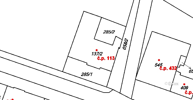 Lázně Bělohrad 113 na parcele st. 137/2 v KÚ Lázně Bělohrad, Katastrální mapa