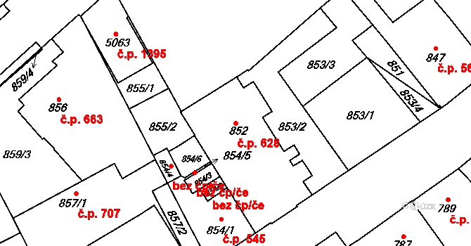 Žamberk 628 na parcele st. 852 v KÚ Žamberk, Katastrální mapa