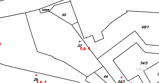 Sousedovice 4 na parcele st. 32 v KÚ Sousedovice, Katastrální mapa