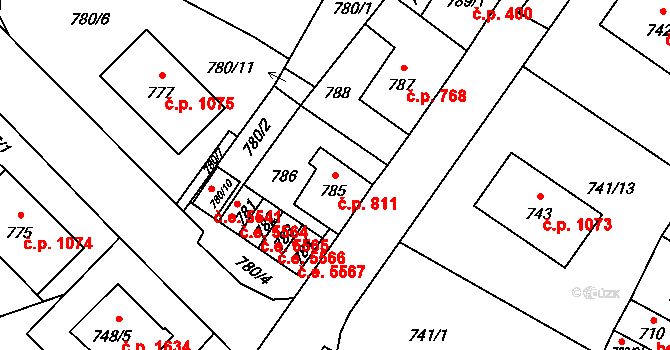 Kadaň 811 na parcele st. 785 v KÚ Kadaň, Katastrální mapa