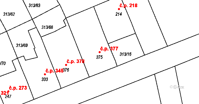 Černčice 377 na parcele st. 375 v KÚ Černčice u Loun, Katastrální mapa
