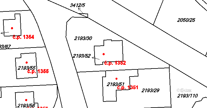 Pelhřimov 1352 na parcele st. 2193/52 v KÚ Pelhřimov, Katastrální mapa