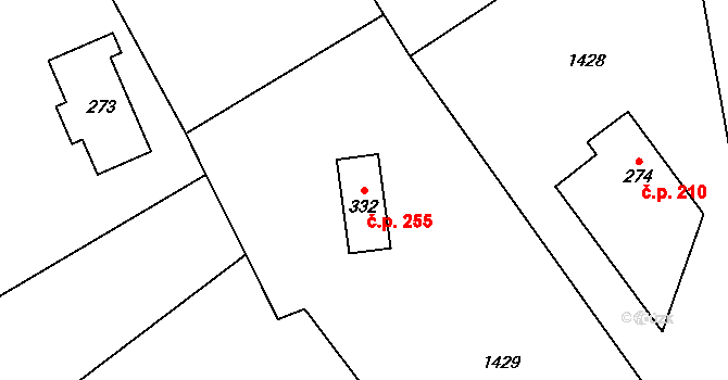 Huntířov 255, Vítězná na parcele st. 332 v KÚ Huntířov, Katastrální mapa