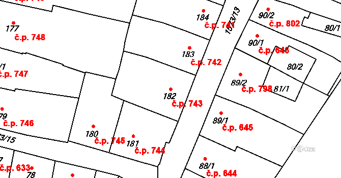 Litovel 743 na parcele st. 182 v KÚ Litovel, Katastrální mapa