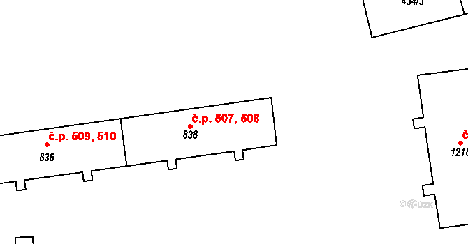 Úšovice 507,508, Mariánské Lázně na parcele st. 838 v KÚ Úšovice, Katastrální mapa