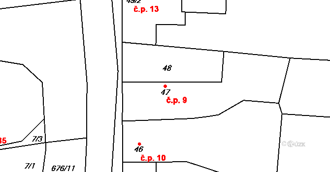Limuzy 9, Tismice na parcele st. 47 v KÚ Limuzy, Katastrální mapa