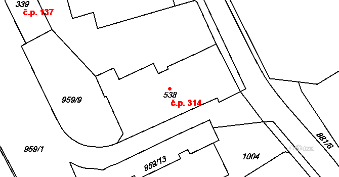 Borohrádek 314 na parcele st. 538 v KÚ Borohrádek, Katastrální mapa