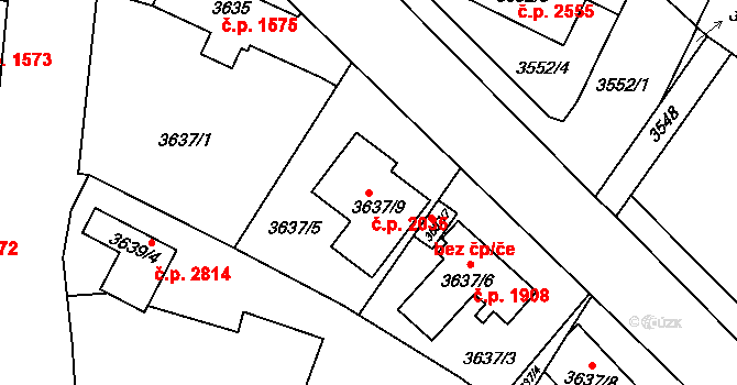 Horní Počernice 2035, Praha na parcele st. 3637/9 v KÚ Horní Počernice, Katastrální mapa