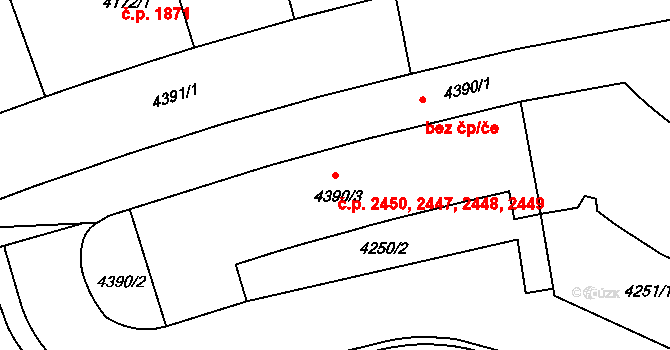 Žižkov 2447, Praha na parcele st. 4390/3 v KÚ Žižkov, Katastrální mapa