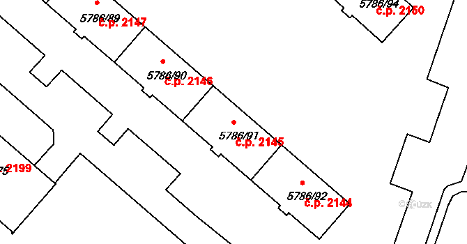 Česká Lípa 2145 na parcele st. 5786/91 v KÚ Česká Lípa, Katastrální mapa