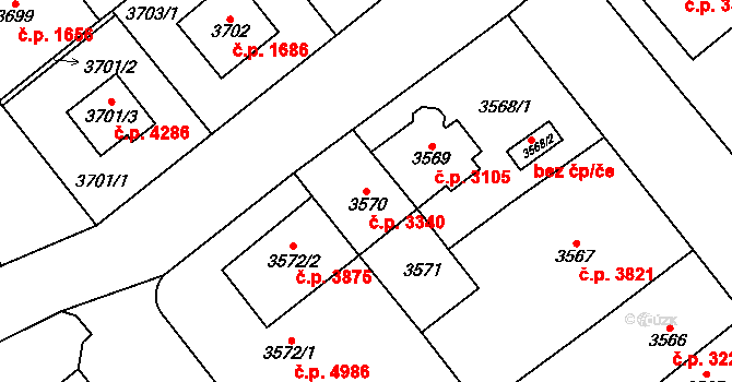 Chomutov 3340 na parcele st. 3570 v KÚ Chomutov I, Katastrální mapa