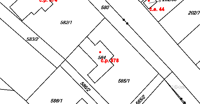 Jirkov 578 na parcele st. 584 v KÚ Jirkov, Katastrální mapa