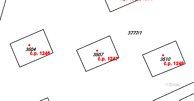 Jirkov 1247 na parcele st. 3507 v KÚ Jirkov, Katastrální mapa