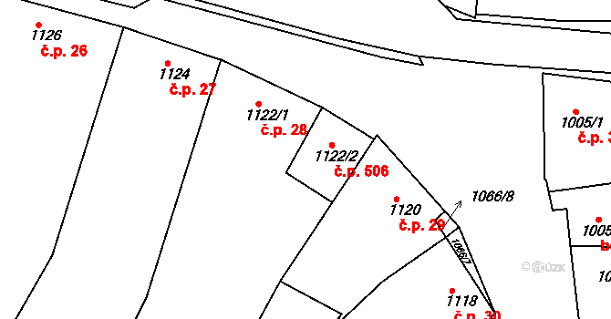 Blučina 506 na parcele st. 1122/2 v KÚ Blučina, Katastrální mapa