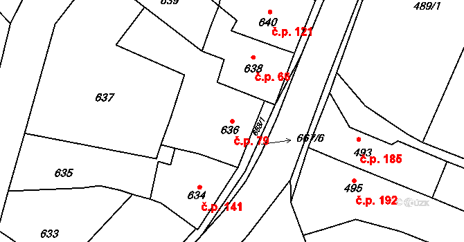 Moravské Knínice 79 na parcele st. 636 v KÚ Moravské Knínice, Katastrální mapa