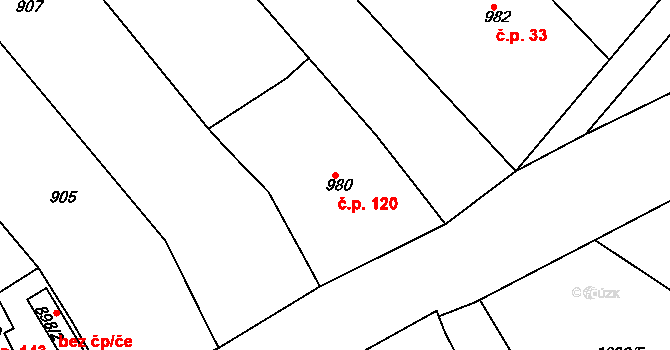 Sentice 120 na parcele st. 980 v KÚ Sentice, Katastrální mapa