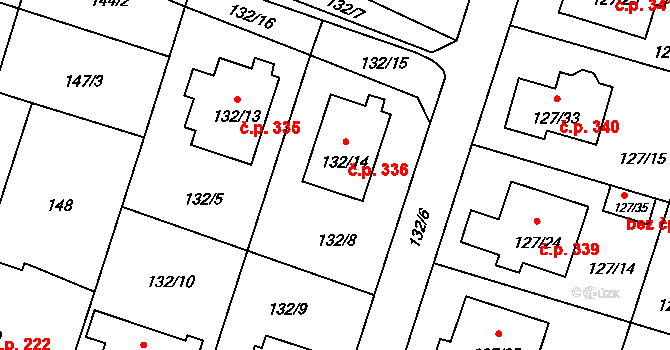 Oldřišov 336 na parcele st. 132/14 v KÚ Oldřišov, Katastrální mapa