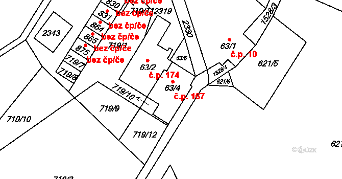 Hanušovice 167 na parcele st. 63/4 v KÚ Hanušovice, Katastrální mapa