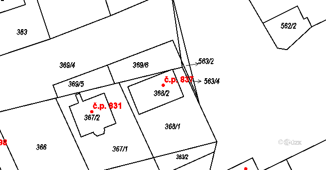 Libušín 837 na parcele st. 368/2 v KÚ Libušín, Katastrální mapa