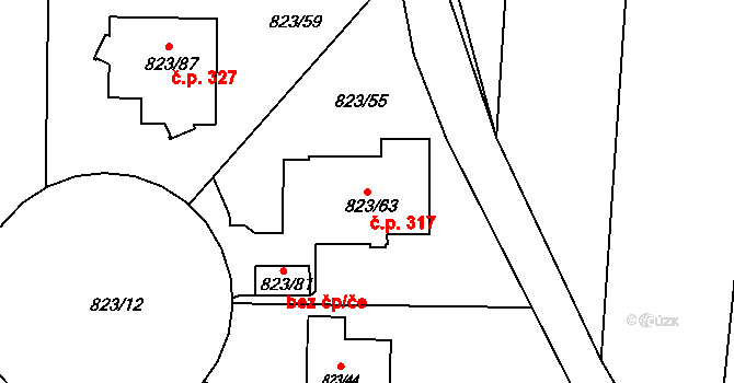 Lípa 317 na parcele st. 823/63 v KÚ Lípa nad Dřevnicí, Katastrální mapa