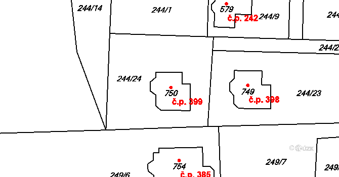 Černý Vůl 399, Statenice na parcele st. 750 v KÚ Statenice, Katastrální mapa
