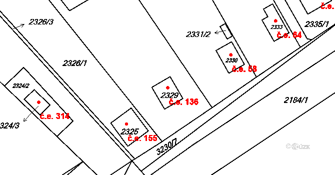 Strkov 136, Planá nad Lužnicí na parcele st. 2329 v KÚ Planá nad Lužnicí, Katastrální mapa
