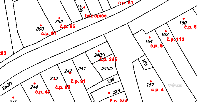 Malhostovice 245 na parcele st. 240/1 v KÚ Malhostovice, Katastrální mapa