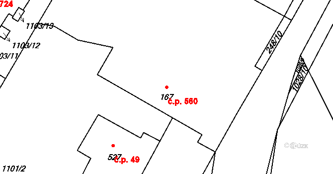 Nučice 560 na parcele st. 167 v KÚ Nučice u Rudné, Katastrální mapa