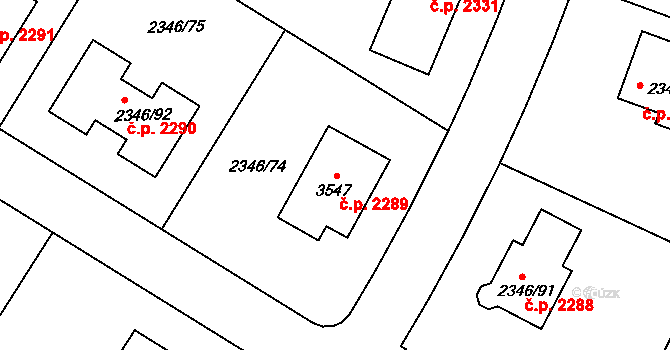 Pelhřimov 2289 na parcele st. 3547 v KÚ Pelhřimov, Katastrální mapa
