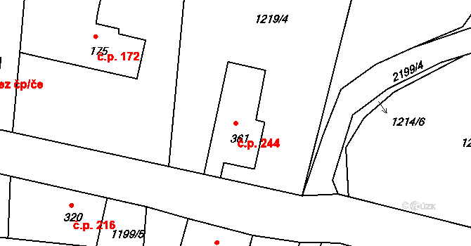 Horní Podluží 244 na parcele st. 361 v KÚ Horní Podluží, Katastrální mapa