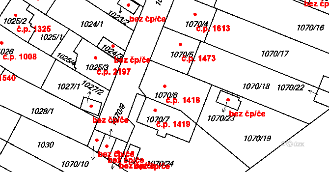 Benešov 1418 na parcele st. 1070/6 v KÚ Benešov u Prahy, Katastrální mapa