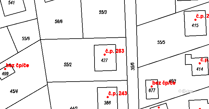 Čechtice 283 na parcele st. 427 v KÚ Čechtice, Katastrální mapa