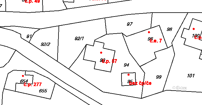 Dolní Chřibská 57, Chřibská na parcele st. 93 v KÚ Dolní Chřibská, Katastrální mapa