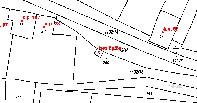 Byšice 39321835 na parcele st. 280 v KÚ Byšice, Katastrální mapa