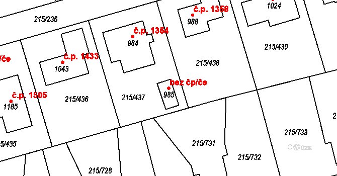 Rudná 43069835 na parcele st. 985 v KÚ Hořelice, Katastrální mapa