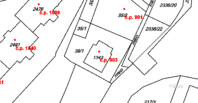 Kateřinky 903, Opava na parcele st. 1343 v KÚ Kateřinky u Opavy, Katastrální mapa