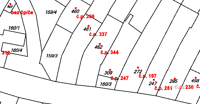 Bystřice pod Lopeníkem 344 na parcele st. 462 v KÚ Bystřice pod Lopeníkem, Katastrální mapa