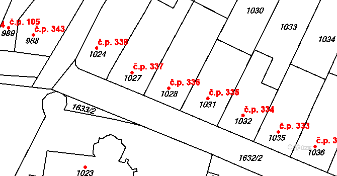 Drnovice 336 na parcele st. 1028 v KÚ Drnovice u Vyškova, Katastrální mapa