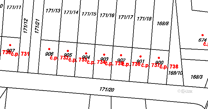Slatiňany 735 na parcele st. 903 v KÚ Slatiňany, Katastrální mapa