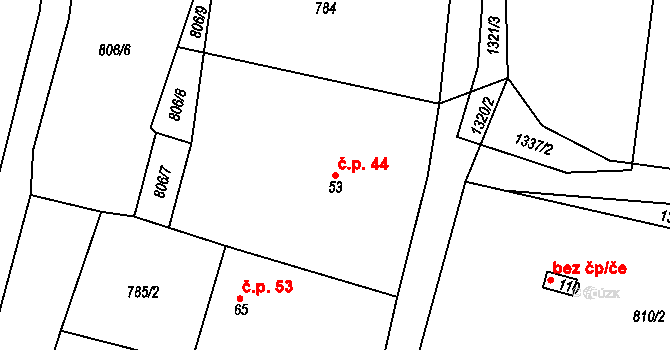 Chrastiny 44, Dolní Novosedly na parcele st. 53 v KÚ Chrastiny, Katastrální mapa