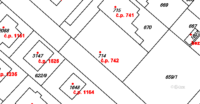Neratovice 742 na parcele st. 714 v KÚ Neratovice, Katastrální mapa
