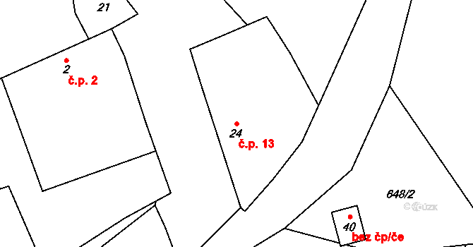 Kvasejovice 13, Přehořov na parcele st. 24 v KÚ Kvasejovice u Soběslavi, Katastrální mapa